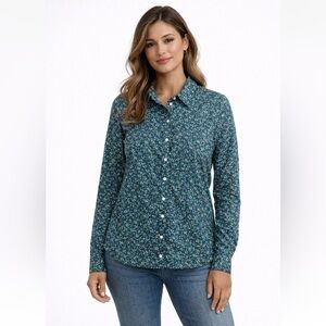 Birds of Paradis by Trovata Floral Button Down Shirt Size Small Navy Long Sleeve